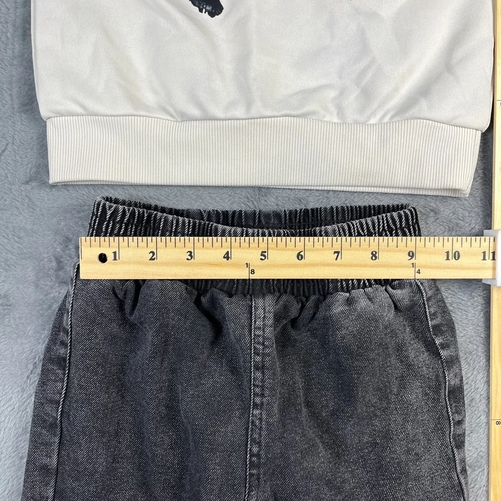 Shein Girls 2 Piece Outfit Set Size 5Y Beige Gray Bow Sweatshirt Pants Set